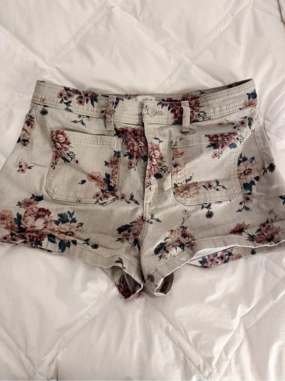 Universal Thread Floral Denim High Waist Shorts -   Floral on Beige
